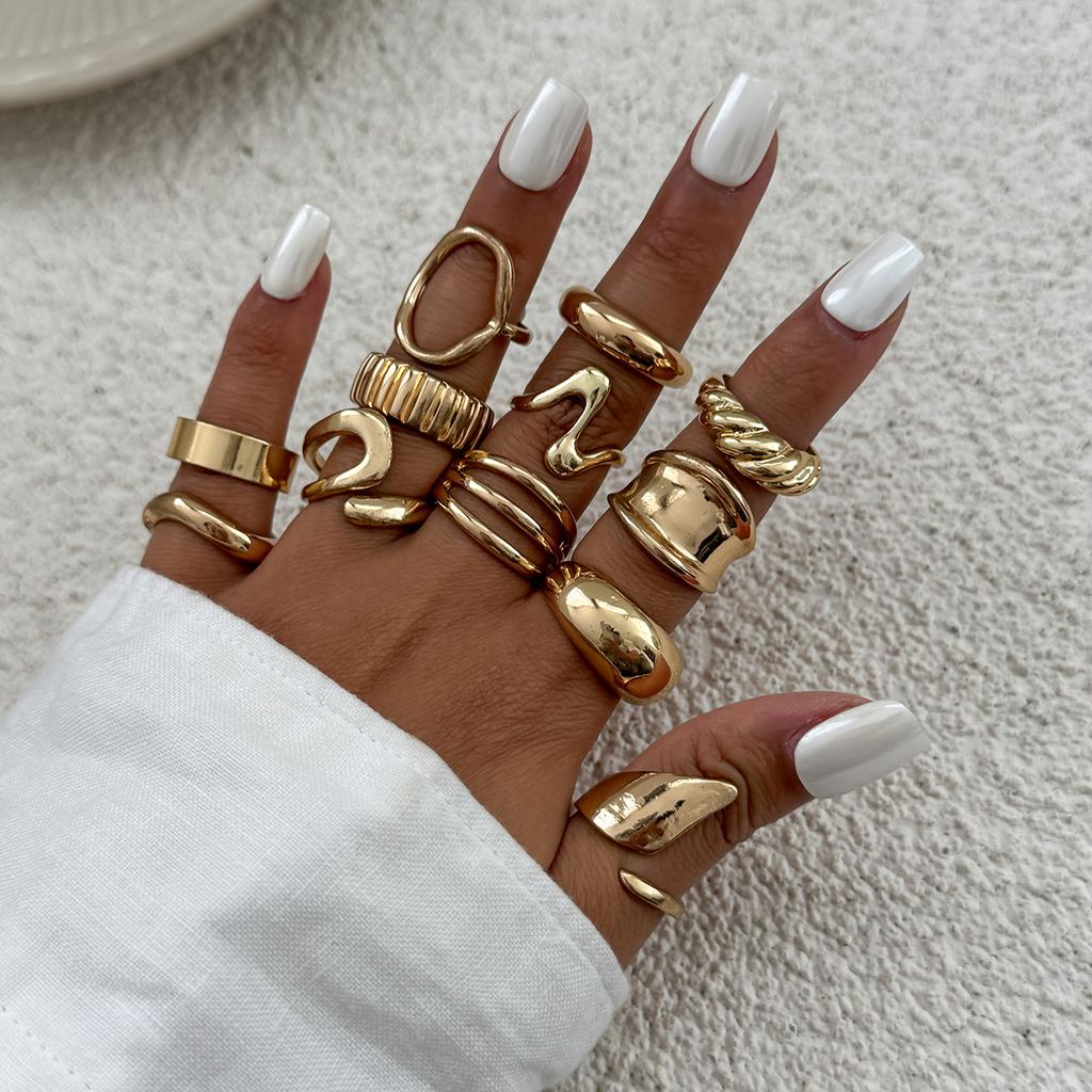 Irregular Exaggerated Punk Retro Ring Set Boho Hollow Out Jewelry Gifts Accessories for Woman Girl Geometric Metal Opening Rings Gold Silver Color