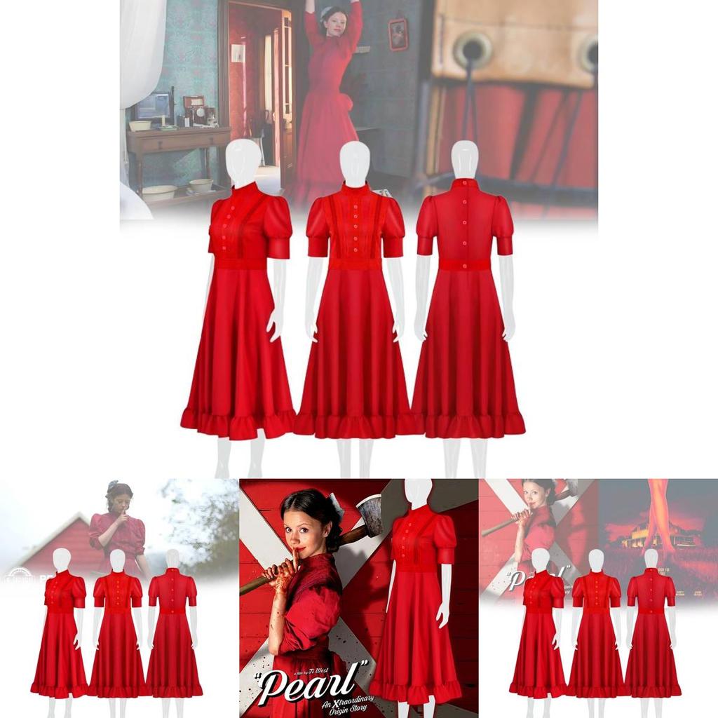 Captivating Horror Movie Inspired Pearl Red Dress Cosplay Outfit Available In Multiple Sizes