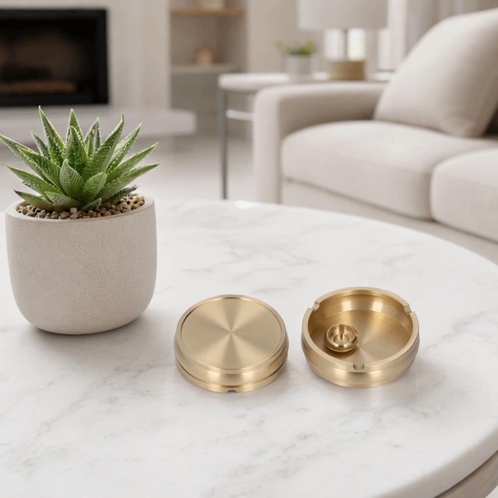 2pcs Ashtrays Windproof Brass Ashtray Round Easy Cleaning Tabletop Ashtray Brass Decorative Ashtray For Restaurant