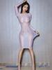 Sexy Women Sheer See Through Oil Glossy Micro Mini Dress Bandage Tight Step Dress Transparent Smooth Club Dance Pencil Dress
