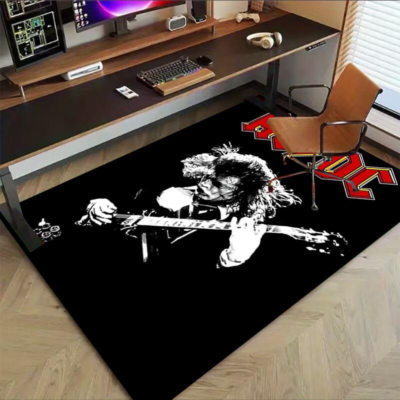 1pc AC/DC Guitar Home Office, Durable Polyester Floor Mat with Easy, Office Decor, Urban Style, Nonslip Backing