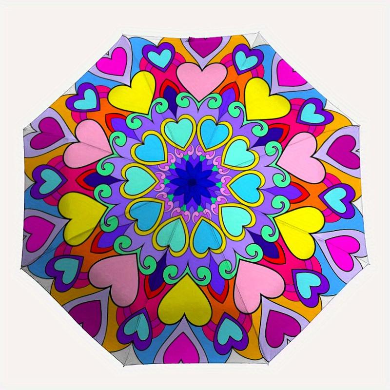 

1pc Heart Mandala Automatic Folding Umbrella, Portable & Foldable Design with 8 Ribs, Casual Outdoor Accessory yy250805054