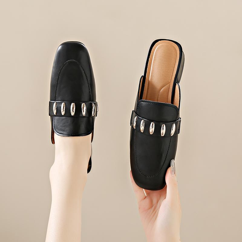 Women Slippers Casual Female Shoes Cover Toe Low Heels Slides Square heel Luxury 2024 Block Rome Rubber Fabric Fashion Hoof Heel