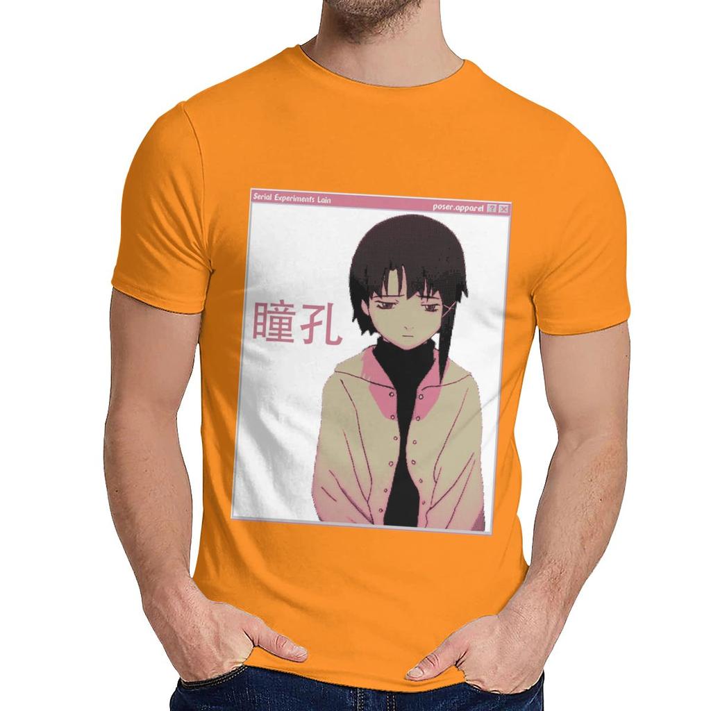 Round Collar Serial Experiments Lain Sad Japanese Anime Aesthetic T Shirt Casual For Male Slim Top
