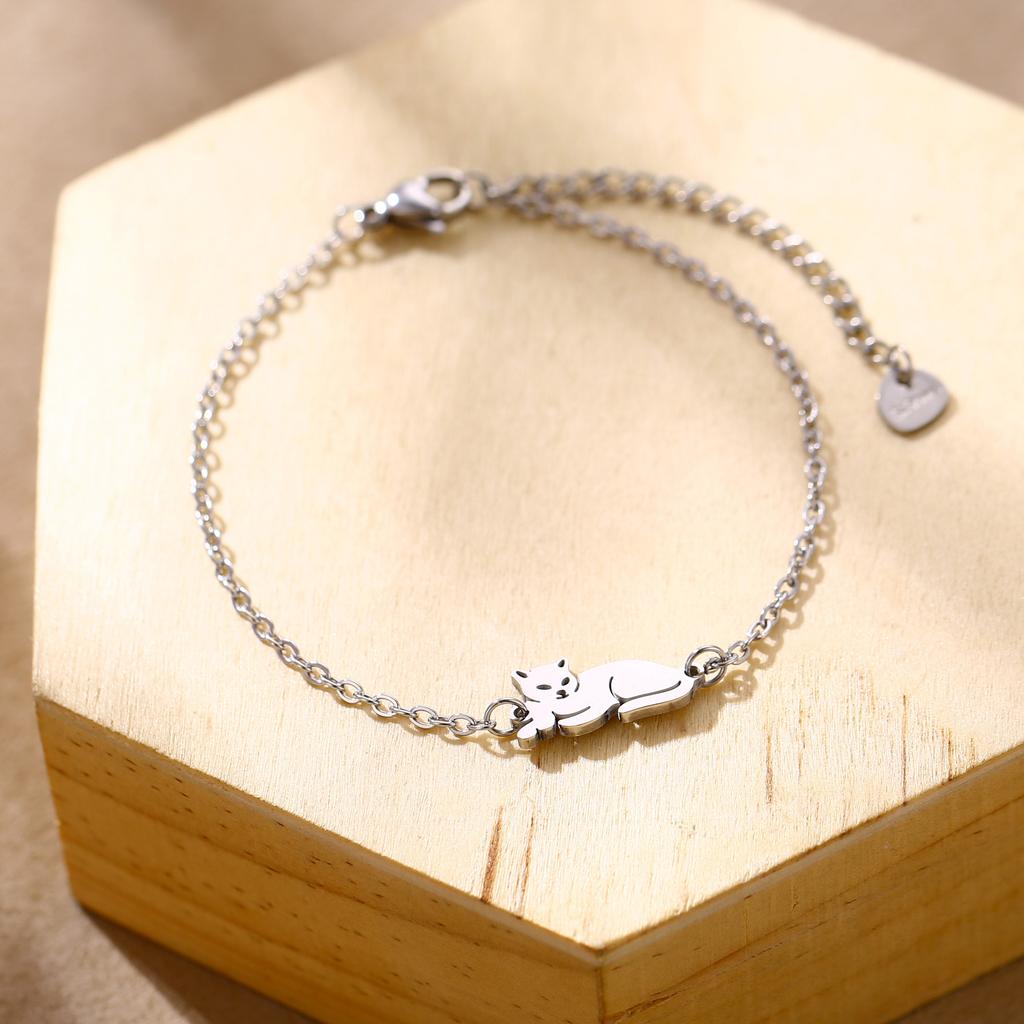 Geometric Animal Bracelet Featuring Dog Cat Owl And Dolphin Charms Minimalist Fashion Jewelry