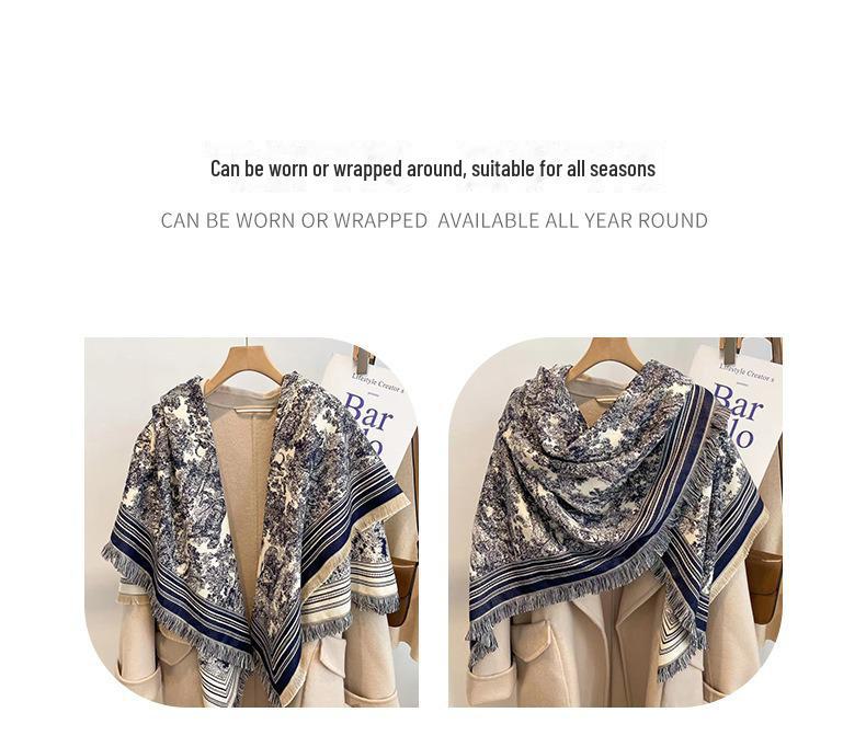 Luxury Imitation Cashmere Shawl: 140cm Square, Warm & Thick with Short Tassels