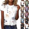 Women's Fashion Casual Short Sleeve Flower Print Round Neck Pullover Top Blouse