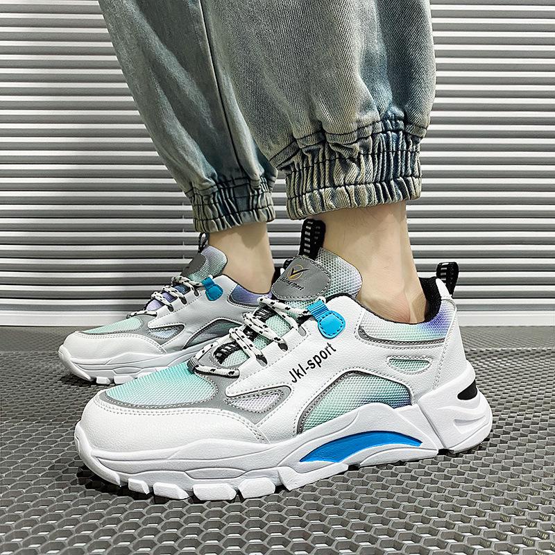 

2024 summer hollow sweatproof non-slip shock absorption running shoes casual shoes men s trendy shoes breathable shoes padded sports men s shoes 44 синій