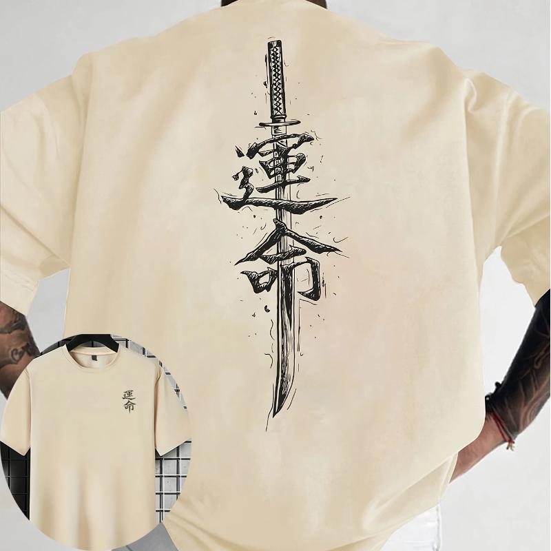 Tessuto in Poliestere, Stampa Katana Giapponese, Vestibilità Regolare, Top Casual alla Moda Girocollo, Abbigliamento da Uomo per Esterno Primavera Estate