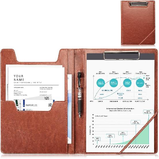 ProCase Clipboard Folder Portfolio, Leather Business Padfolio Organizer Letter Size Professional Folder Binder for Interview Meeting Resume Office