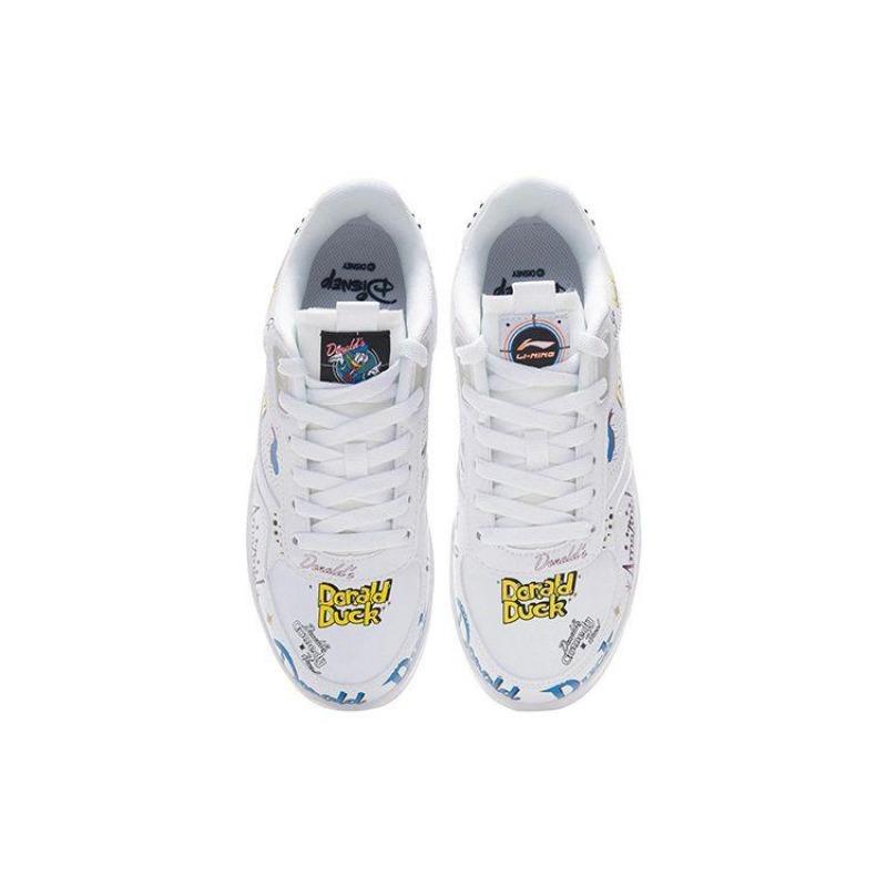 LiNing × Disney Damen Low-Top Skate-Schuhe Weiß Donald Duck Valentinstags-Edition Synthetikleder Rutschfest Verschleißfest AGCS146-4