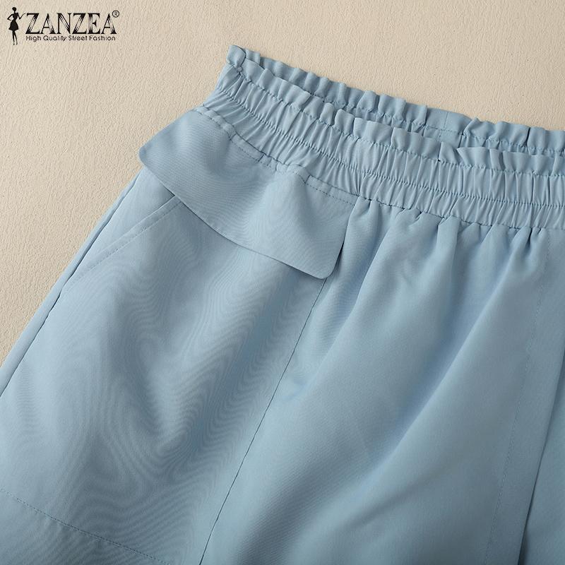 ZANZEA Damen Casual Elastische Taille Lose Sommer Kurze Hosen