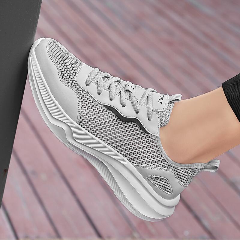 Men's New Sports Hollowed Out Breathable Thick Soled Brand Sports Lace Up Outdoor Anti Slip Mesh Platform Running Shoes