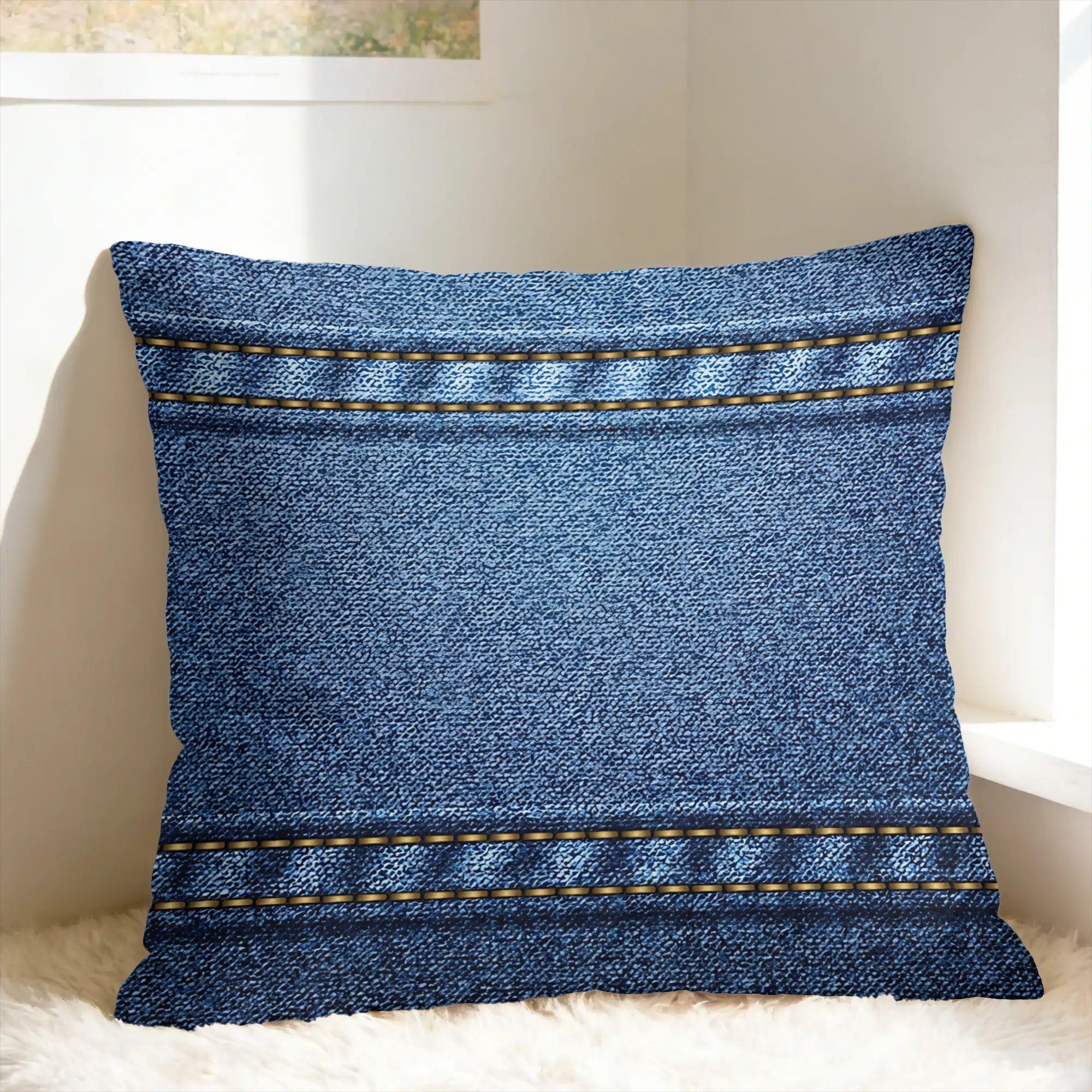 Foto Van Oude Jeans Kussensloop Zachte Kussensloop Voor Kantoor Auto Huisdecoratie Mode Kussenhoes 45x45cm