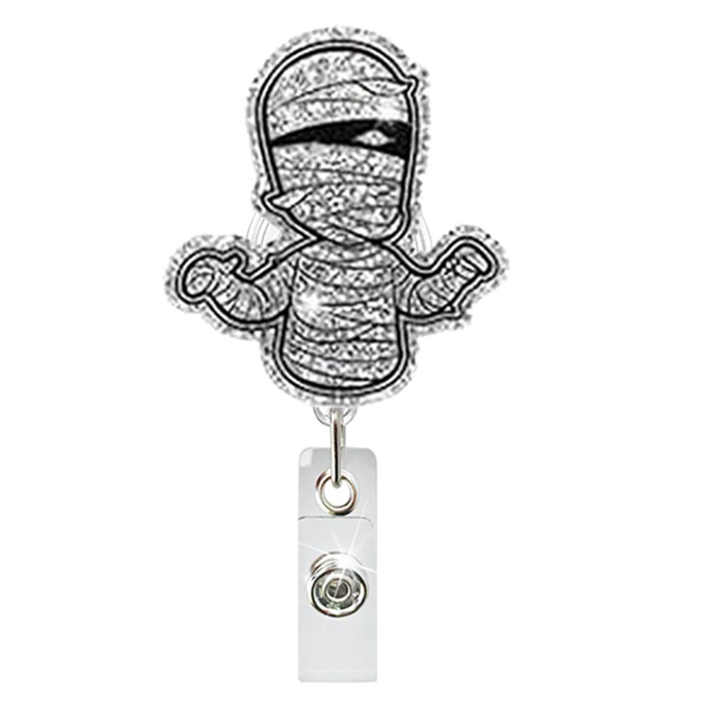 Acrylic Halloween Spooky Ghost Eyeball Skeleton Retractable Badge Reel Rotating ID Badge Holder Crocodile Clip for Doctor Nurse