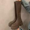 Fashion 2025 New New Round Head Thick Sole Retro Heightening Mid-calf Boots with Velvet Warm and Comfortable Fashion Show Boots