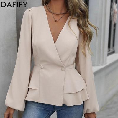 Chemisiers et chemises décontractés pour femmes, mode printemps-automne, couleur unie, imprimé, manches longues, col en v