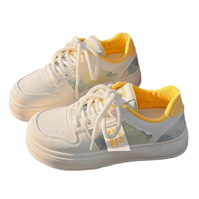 

SyfIyno Новые белые туфли на толстой подошве для весенних студентов, Универсальные кеды для скейтбординга, Цветные блочные туфли на доске с круглым носком 35 бежевый