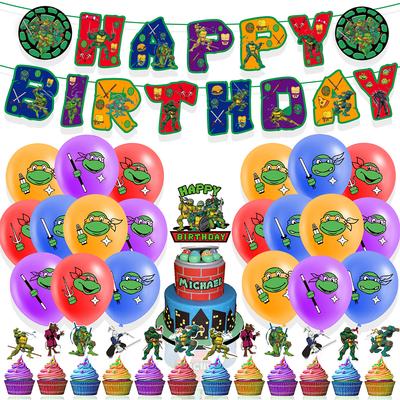 34pcs Ninja Turtles Themed Party Supplies Set W/ Banner, Balloons, Cake Toppers
