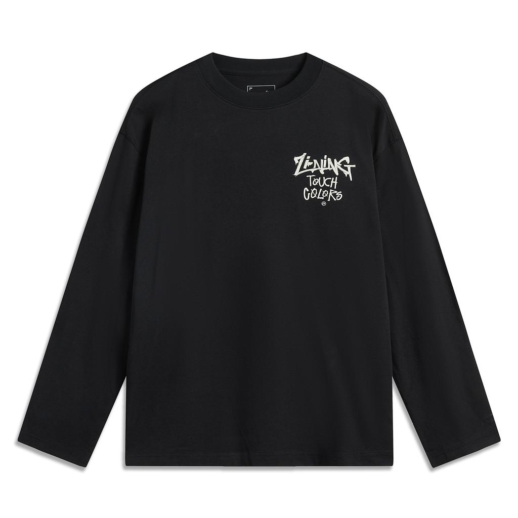 Li Ning Sports Lifestyle Series Letter Round Neck Ice Silk Quick Dry Comfortable Breathable Loose Long Sleeve T-Shirt Unisex Tops Black AHSV279-1