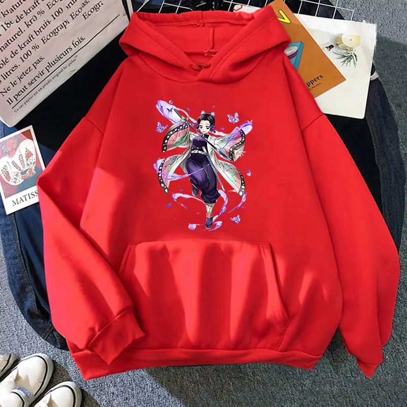 Fashion Unisex Hoodies Anime Kochou Shinobu Printed Hooded Women Men Harajuku Streetwear Sweatshirt Casual Pullover Tops