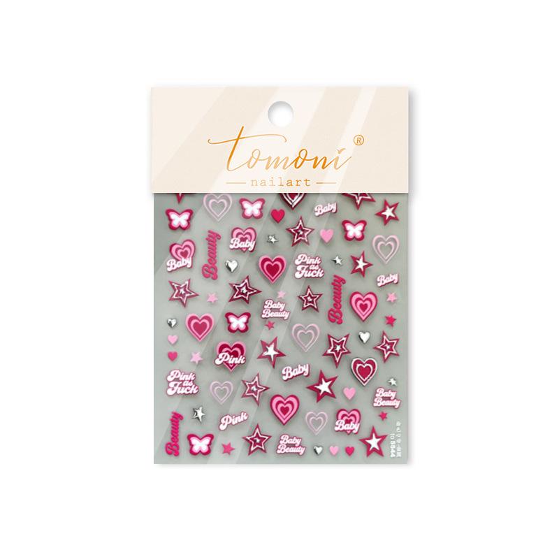 Tomoni Embossed Pink Heart Nail Stickers - Sweet DIY Hot Girl Auxiliary Nail Art