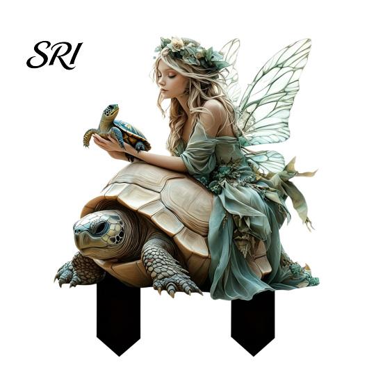 Turtle Garden Stake Fairy Stake, Tale Yard Art Fantasy Decoration And Outdoor for Lawn Planter Flower Pot 25*30cm