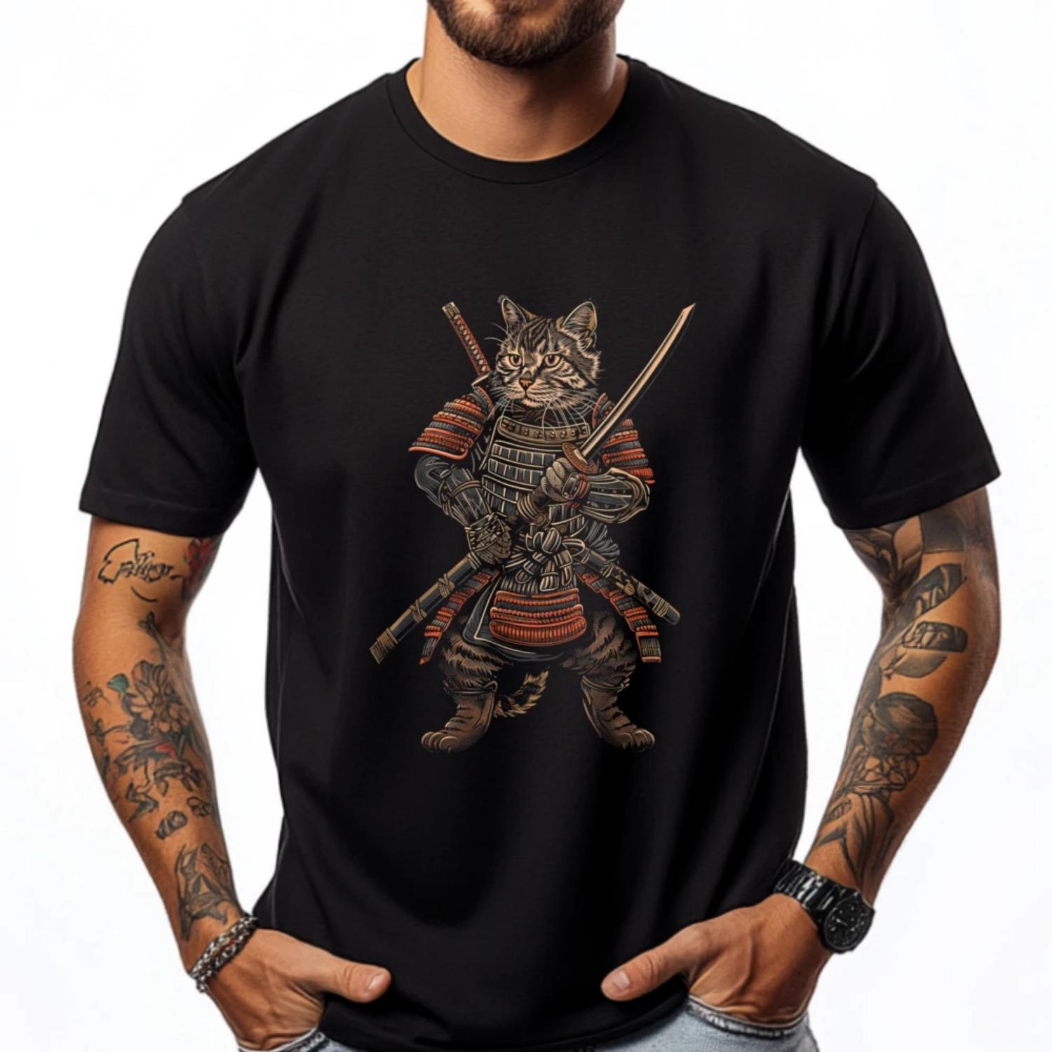 

Cat Samurai Ninja Cat Samurai Art Ukiyo E Fashion T Shirt Men T Shirt Homme Graphic T Shirts Men Vintage S чёрный
