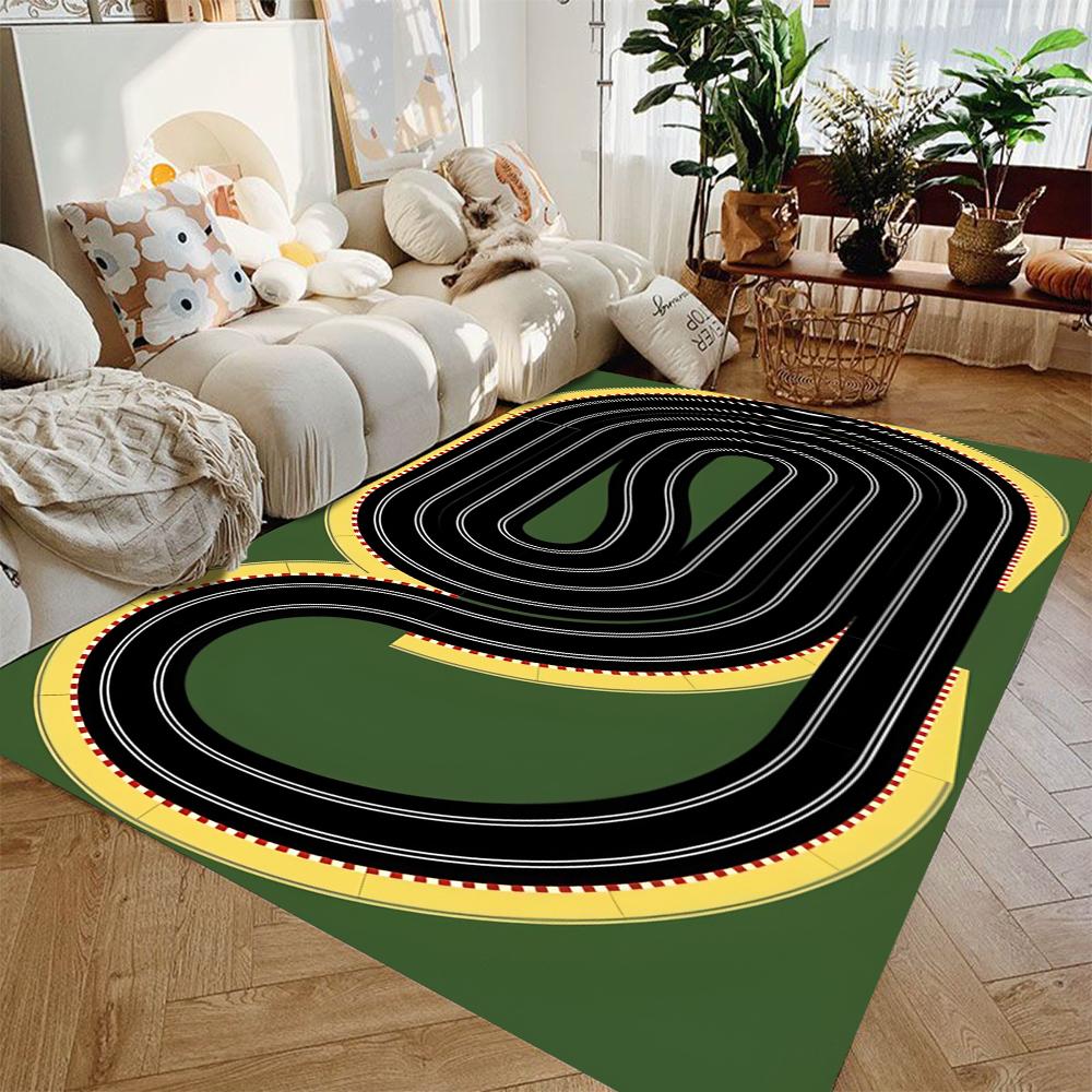 Green High-speed Toy Car Racing Track Carpet Children's Toy Car Play Mat Large Area Carpets for Living Room Nursery Room Gifts