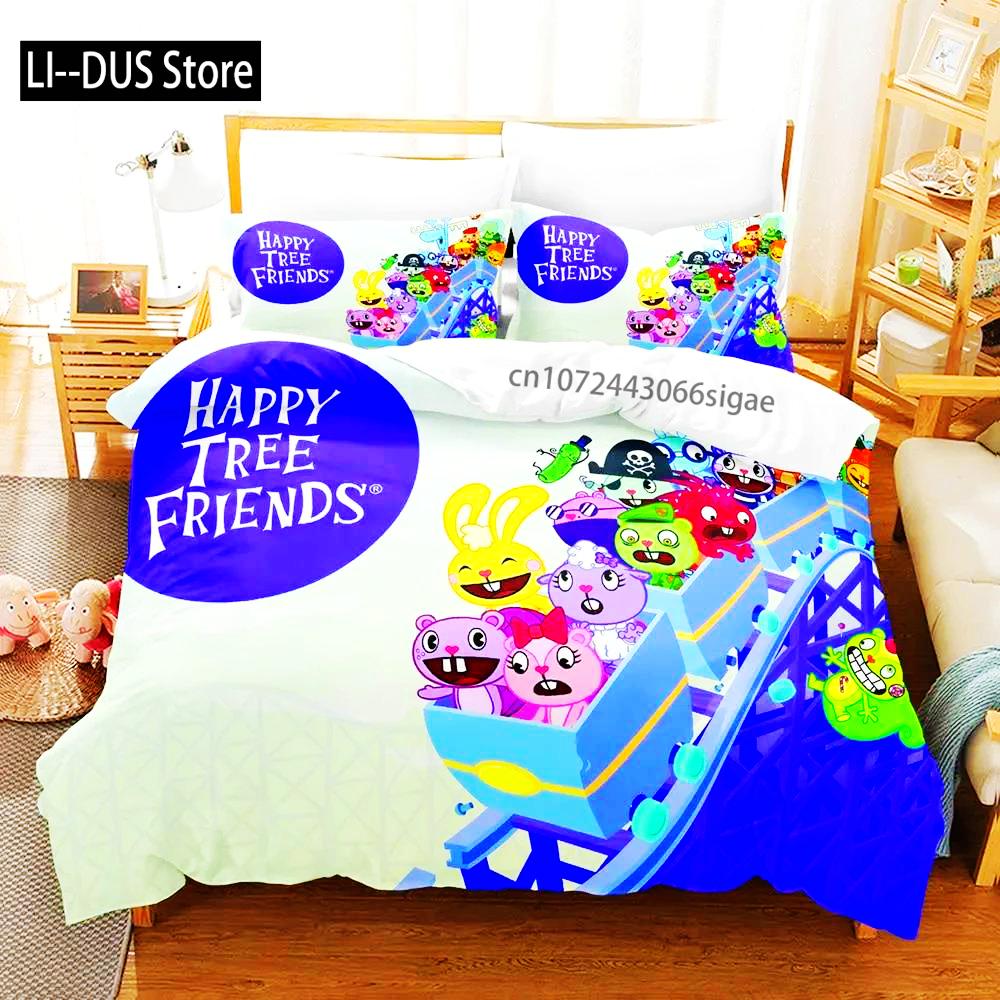 Juego de Funda Nórdica de Happy Tree Friends Anime Para Habitación de Niños Individual Twin Full Queen King Size 2024 Funda de Colcha Funda de Almohada