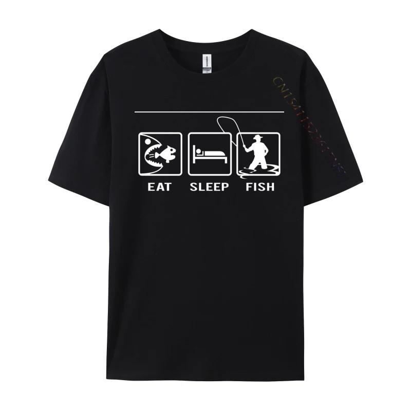 Eat Sleep Fish Repeat Tee Shirts 2024 Fashion Tops T Shirt Cotton Printed T Shirt Fishing Lover Gift