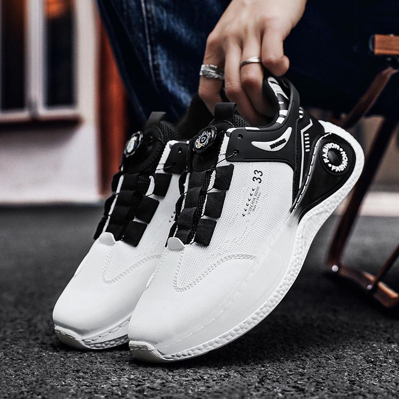 Fashion Mens Sneakers with Rotating Buckle Comfy Non Slip Lace Up Shoes for Mens Outdoor Activities Four Season Running Student Sneakers