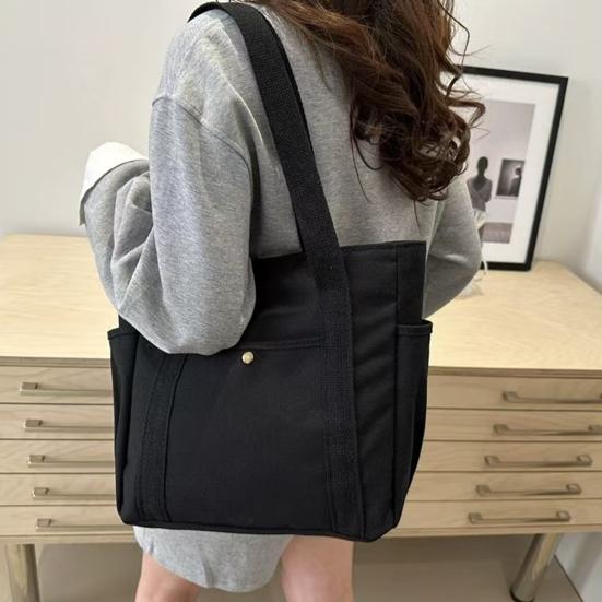 Women Canvas Shoulder Bag Heavy Duty Work Tote with Side Pockets Zip Closure Handbag for Travel Shopping Commuting Gym