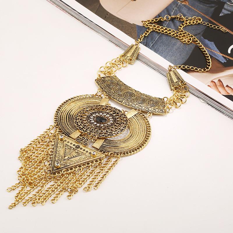 Tassel Long Necklace With Multi Layer Alloy Pendant For Trendy Outfits Retro