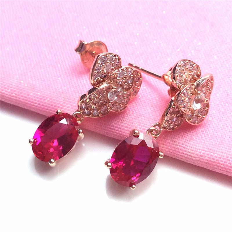 Цвет Золотой Роскошные Модные Фиолетово-Золотые Модные Покрытые Розовым Золотом Алмазные Тычинки Красный Камень Гвоздики Серьги