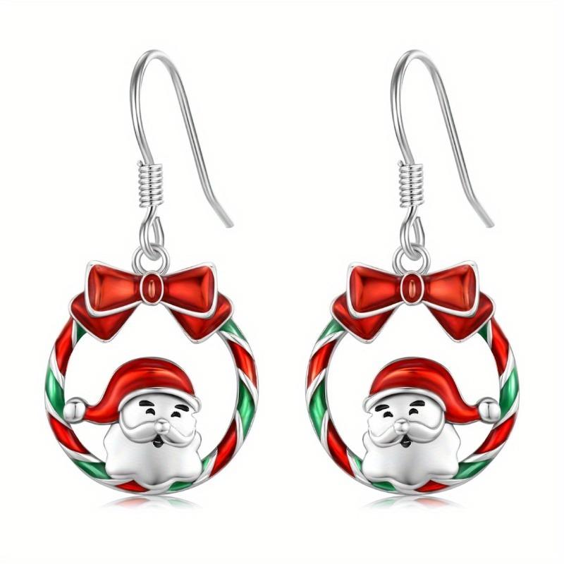 Style Christmas Snowman Bow Circle Drop, Hook Earrings Jewelry Gift 1 Pair