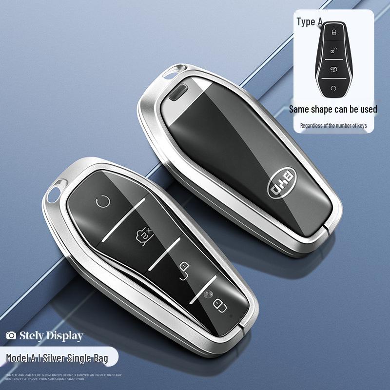 BYD Yuan Pro/Plus Car Key Cover - Genuine Leather Protective Shell with Metal Keychain