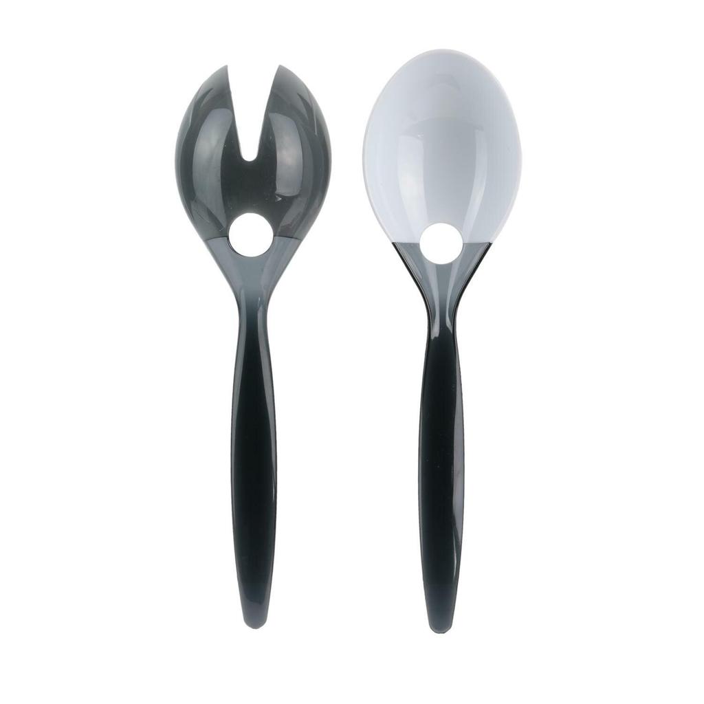 Salad Cutlery Set, Black Plastic, 2 Spoons