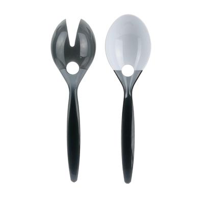 Salad Cutlery Set, Black Plastic, 2 Spoons
