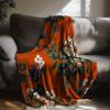1pc Zeal Lily Vintage Floral Throw Blanket - Soft Flannel All-Season Warmth, Cozy Orange & Navy Blue with White Flowers & Green