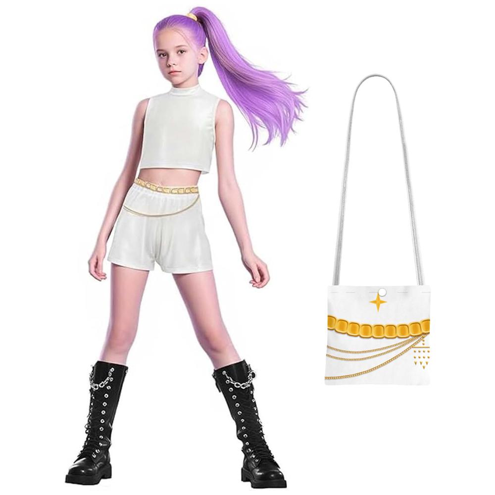 

Детский K-pop Руми Зои Мира Косплей Костюм Huntrix 3D Принт Охотники на демонов Мира Сценические костюмы Детская одежда для Хэллоуина Комплект 110cm