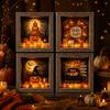 Gothic Style Lamp Halloween Shadow Box Frame DIY Lighted Craft Kit, Wooden Night Light with Warm Tone Fixture Sea Glass Stones, LED Memory Display