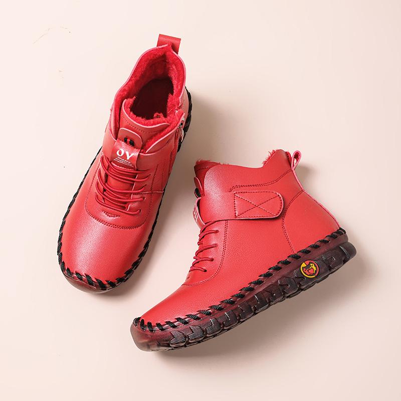 

Женская зимняя теплая прогулочная обувь, мокасины, обувь для вождения, высокие меховые сапоги, повседневная обувь больших размеров для активного отдыха, изготовленная вручную EU: 37 красный