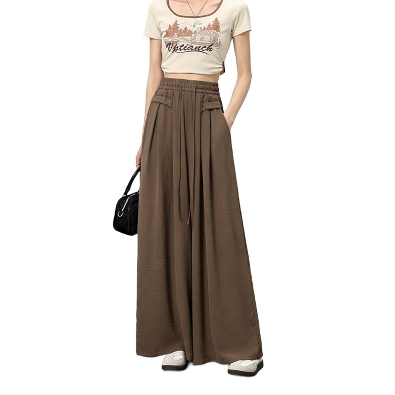 Women's Solid-Color Casual Wide-Leg Drawstring Pants