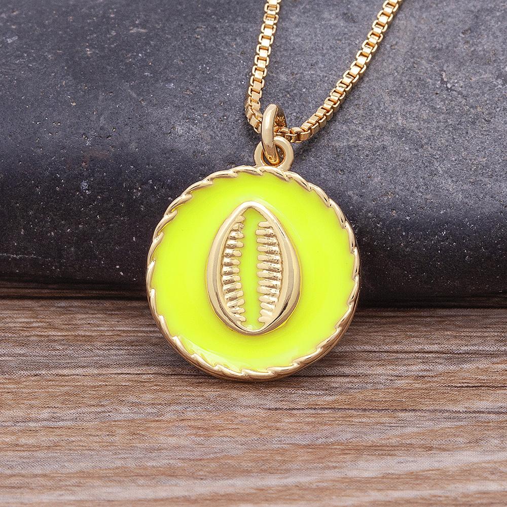 

Nidin New Arrival Punk Style 5 Colors Choice Round Shape Shell Pendant Necklace For Women Men DIY Charm Clavicle Chain Jewelry жёлтый