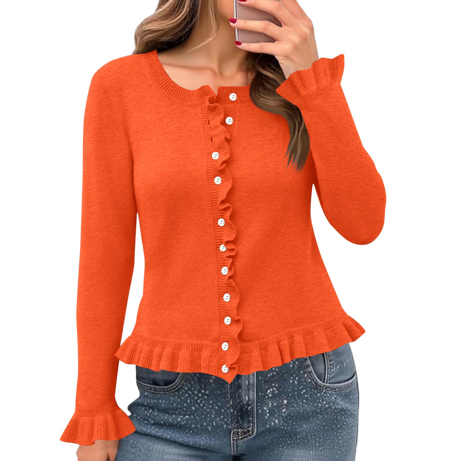 

Женский повседневный модный однотонный короткий свитер с оборками L