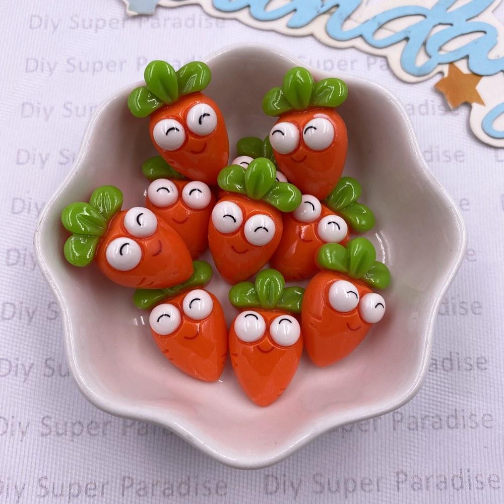 12pcs Colorful Cartoon Cute Big Eyes Carrots Figurine Flatback Stone DIY Christmas Jewelry Applique Home Decor Crafts Accessorie