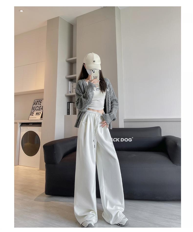 White High-Waist Wide-Leg Pants: Spring/Autumn 2025 - Slimming, Loose, Floor-Length Sweatpants for Women