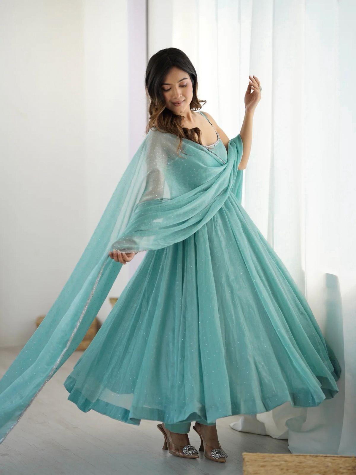 Party Wear Bollywood Anarkali Suit Gown Dress Indian Wedding Wear Salwar Kameez небесно-голубой