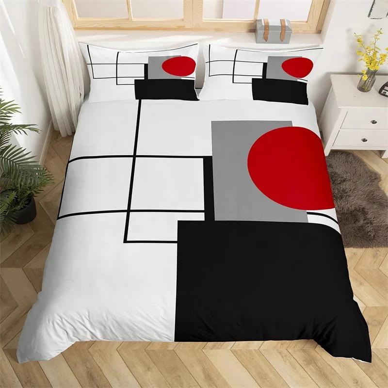 

Пододеяльник с геометрическим квадратом, мягкий комплект постельного белья с абстрактными полосками, круглый пододеяльник с геометрическим узором, наволочки с современным графическим рисунком EU Twin(135x200cm)